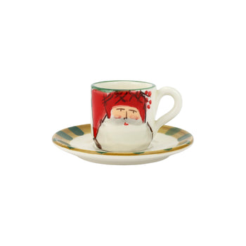 Vietri Old St. Nick Espresso Cup & Saucer - Red Hat